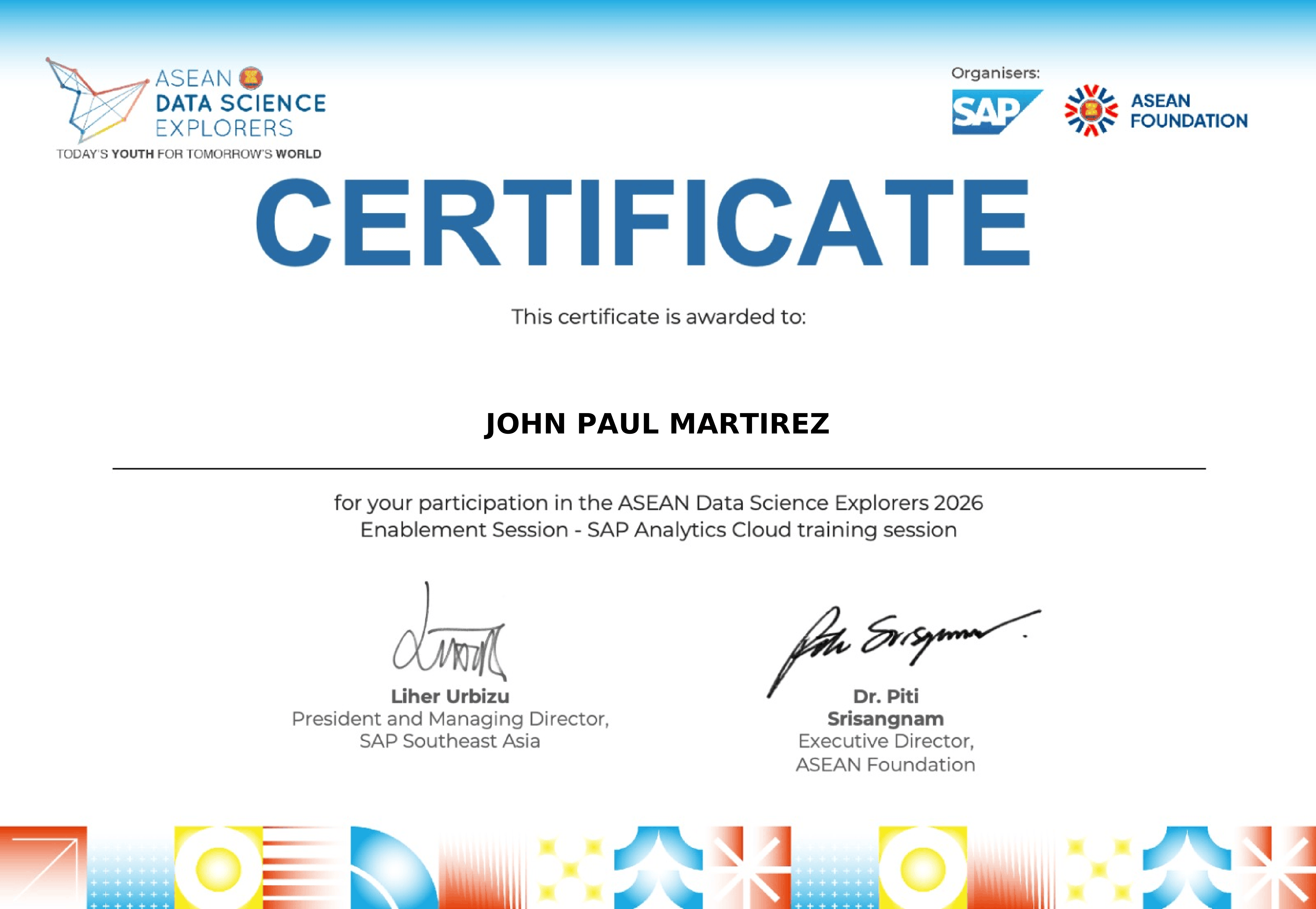 Certificate of Participation – ASEAN Data Science Explorers 2026